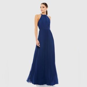 NWT $398 MAC DUGGAL Pleated Halter Neck Flowy Gown DRESS MAXI LONG CHIFFON 12496